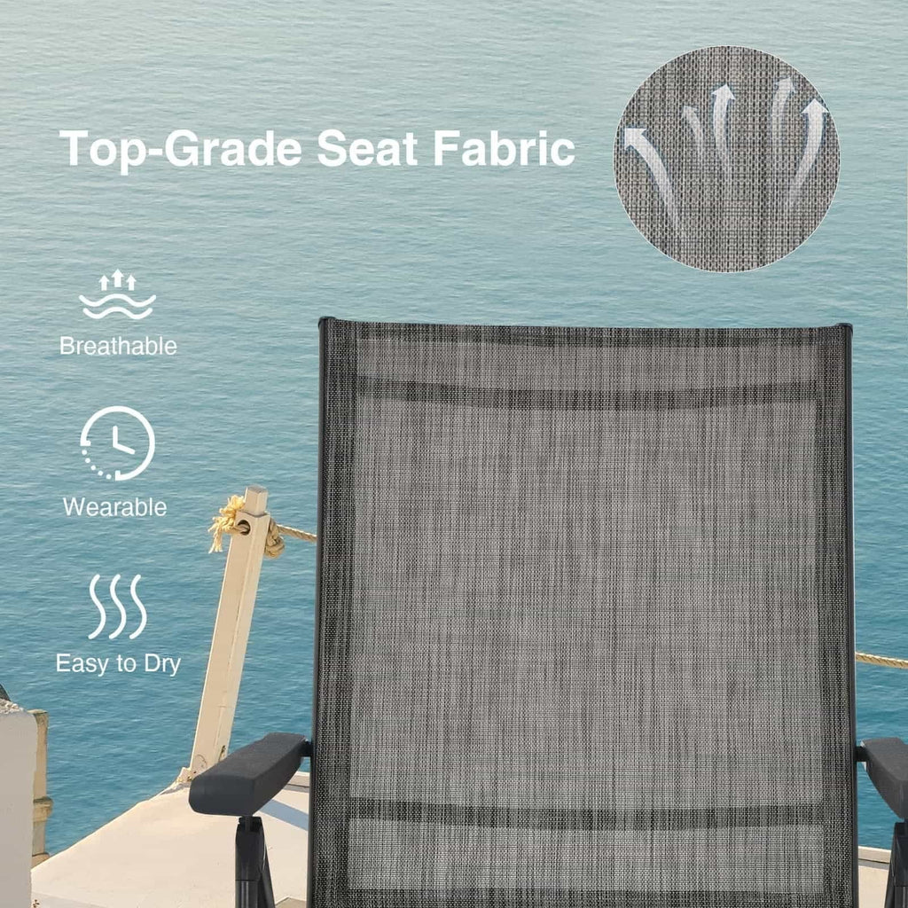 Set of 2 Folding Sling Chaise Lounges with Tri Fold Frames, Gray