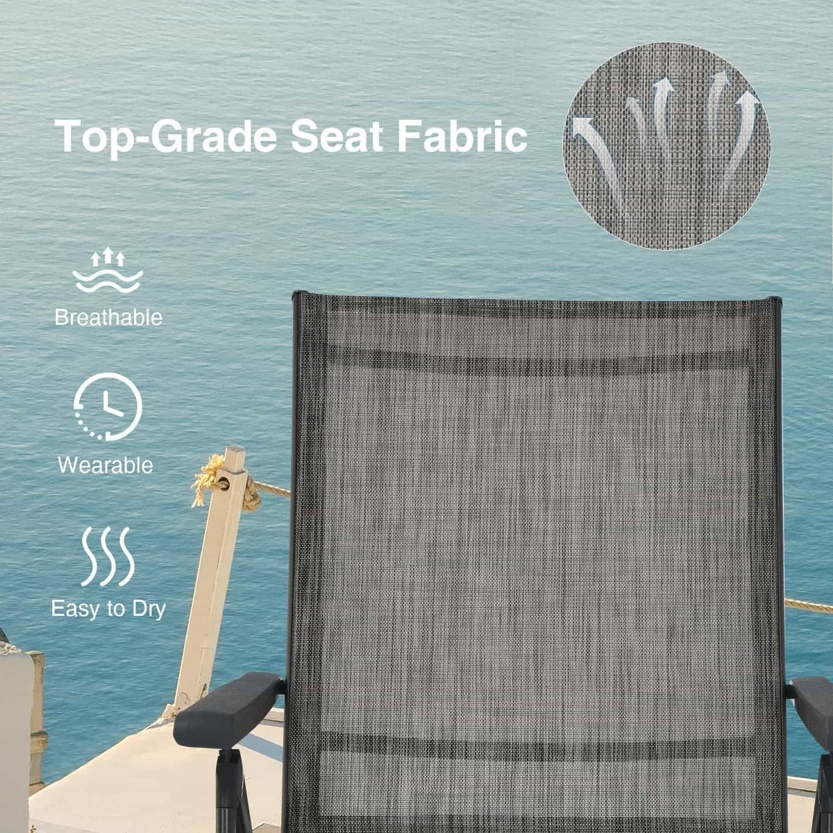Set of 2 Folding Sling Chaise Lounges with Tri Fold Frames, Gray