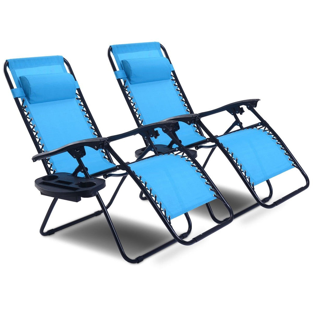2 Pieces Folding Lounge Chair with Zero Gravity-Blue