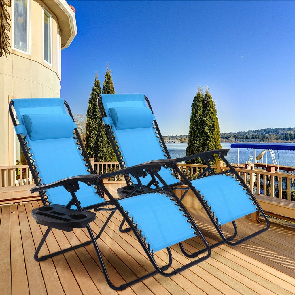 2 Pieces Folding Lounge Chair with Zero Gravity-Blue