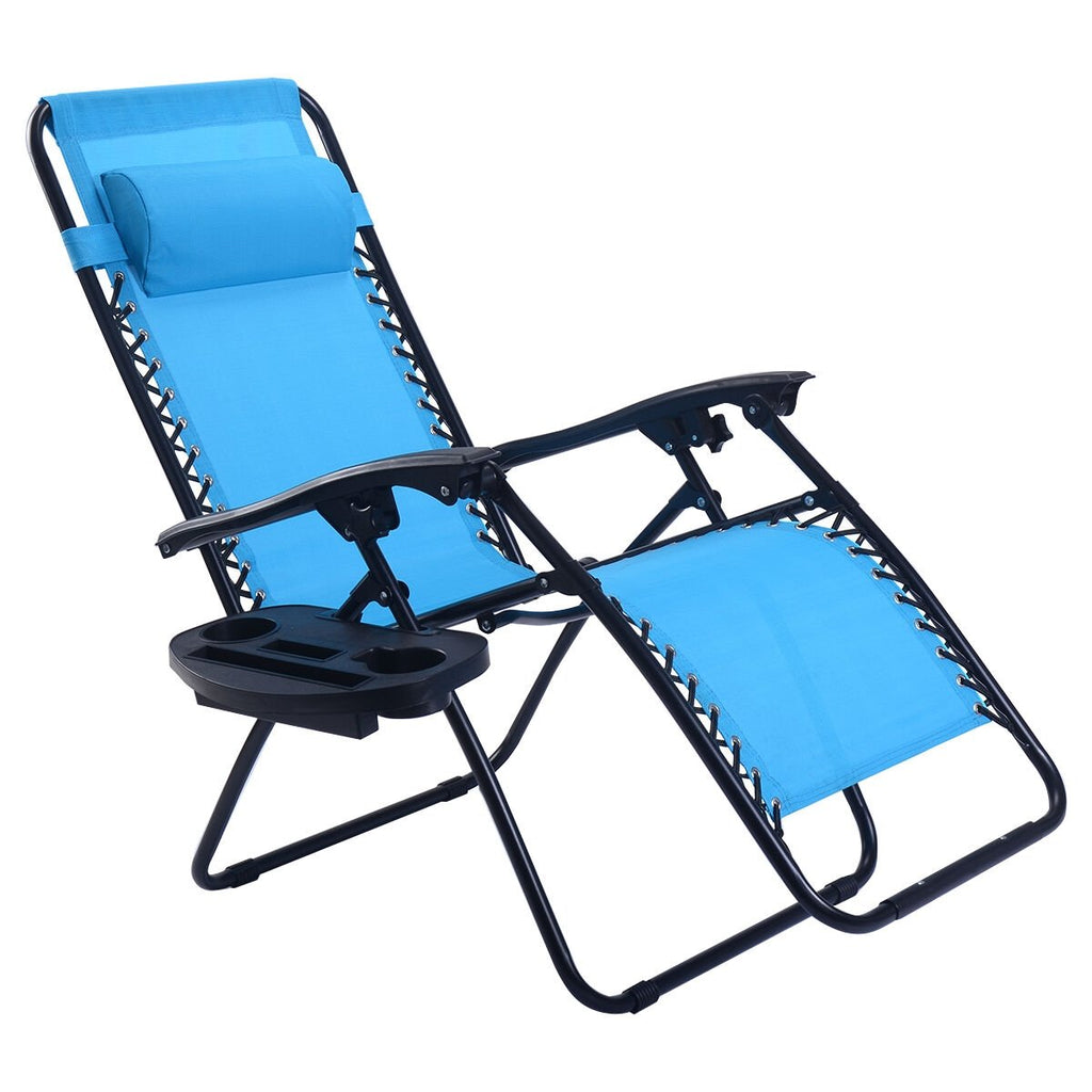 2 Pieces Folding Lounge Chair with Zero Gravity-Blue