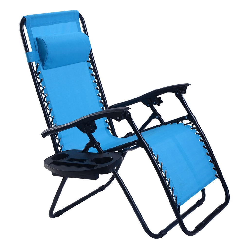 2 Pieces Folding Lounge Chair with Zero Gravity-Blue