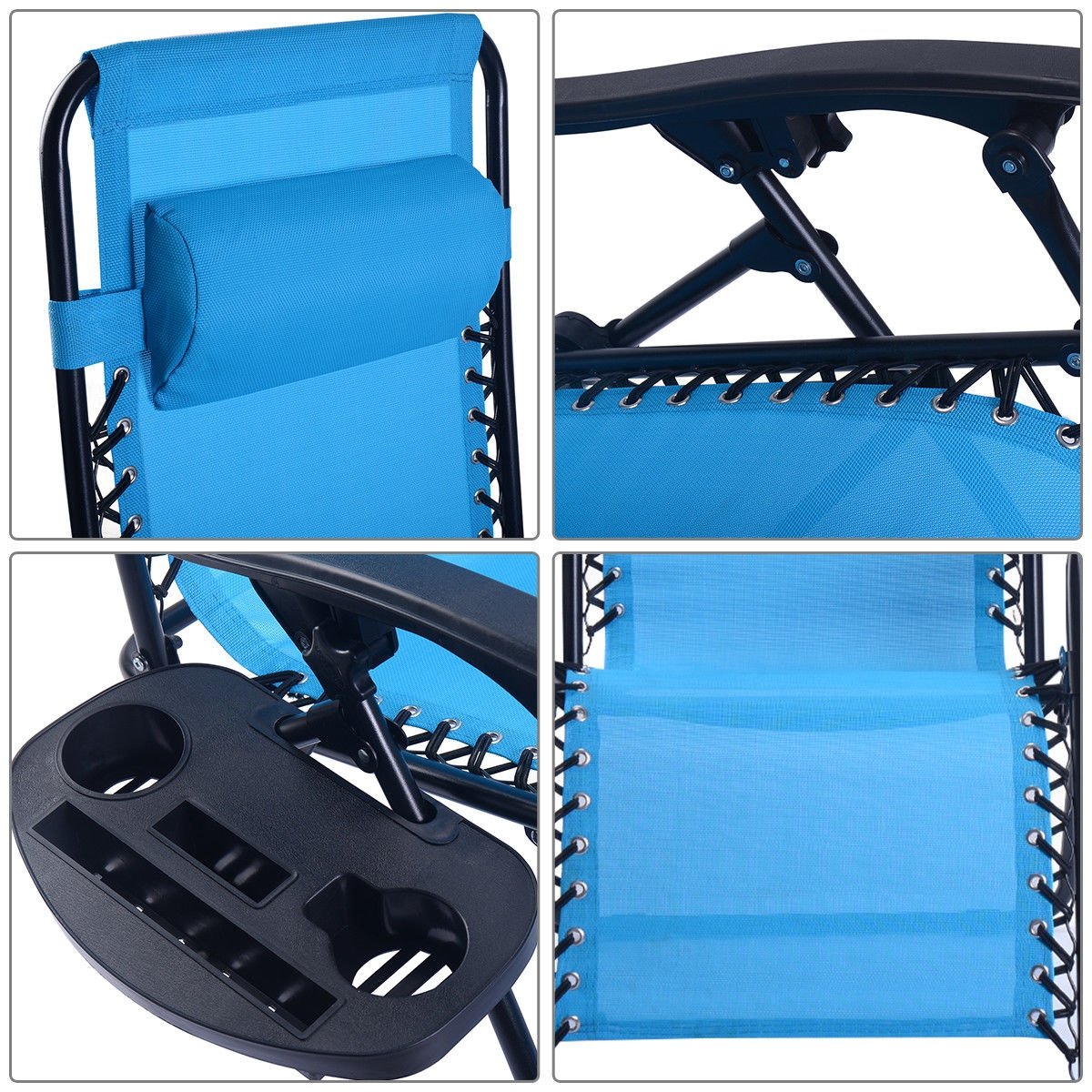 2 Pieces Folding Lounge Chair with Zero Gravity-Blue