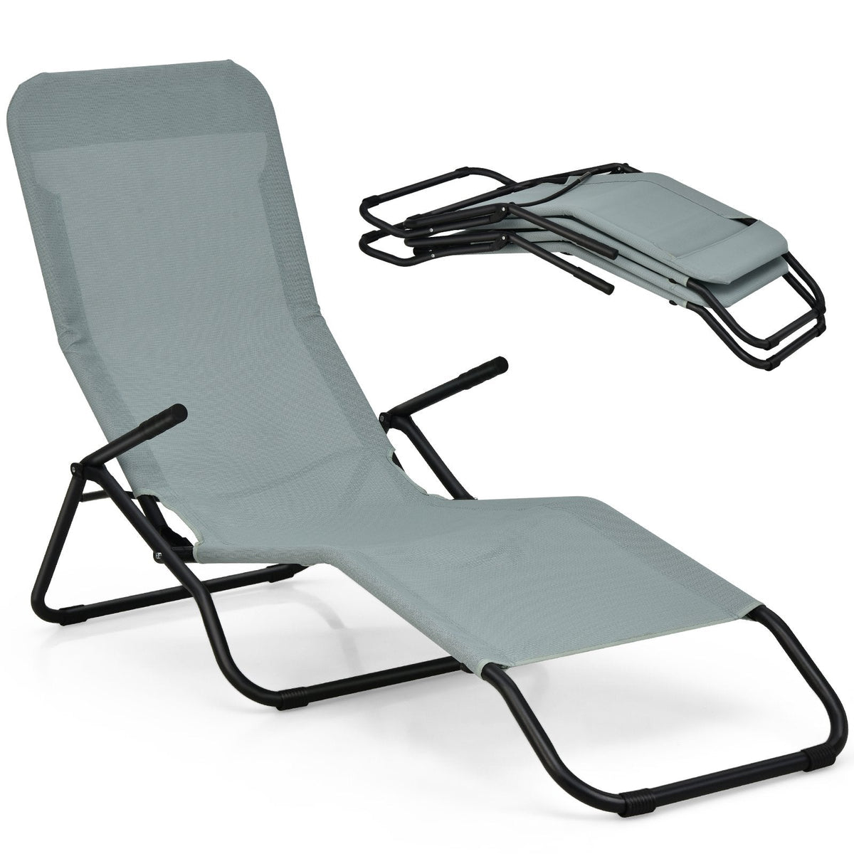 Set of 2 Folding Rocking Chaise Loungers with Non Slip Handles, Light Green