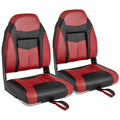 2 Pieces High Back Folding Boat Seat Set with Sponge Cushion-Red