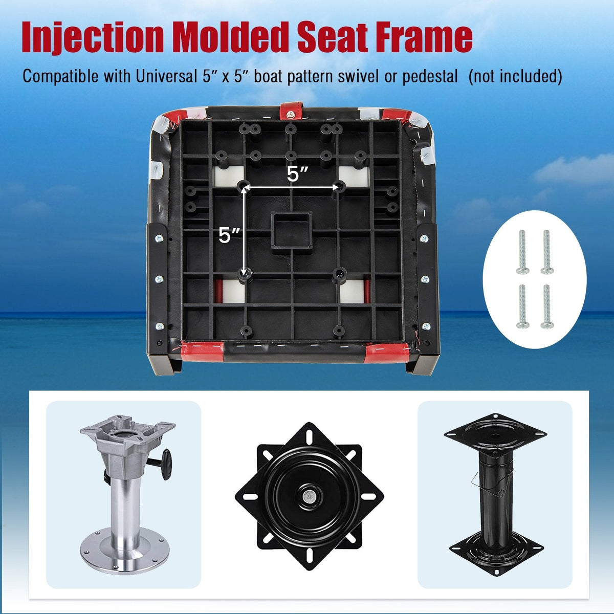 2 Pieces High Back Folding Boat Seat Set with Sponge Cushion-Red
