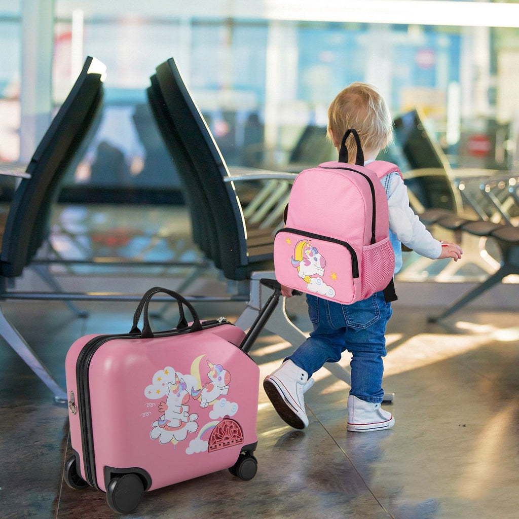 2 Pieces Kid Luggage Set with Spinner Wheels and Aluminum Handle-Pink