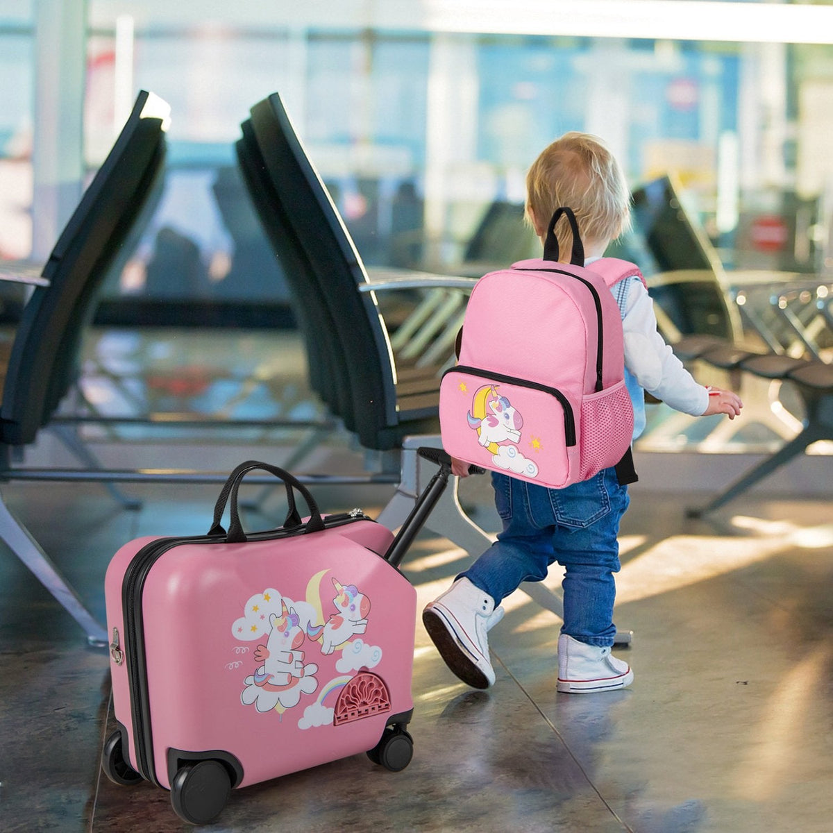 2 Pieces Kid Luggage Set with Spinner Wheels and Aluminum Handle-Pink