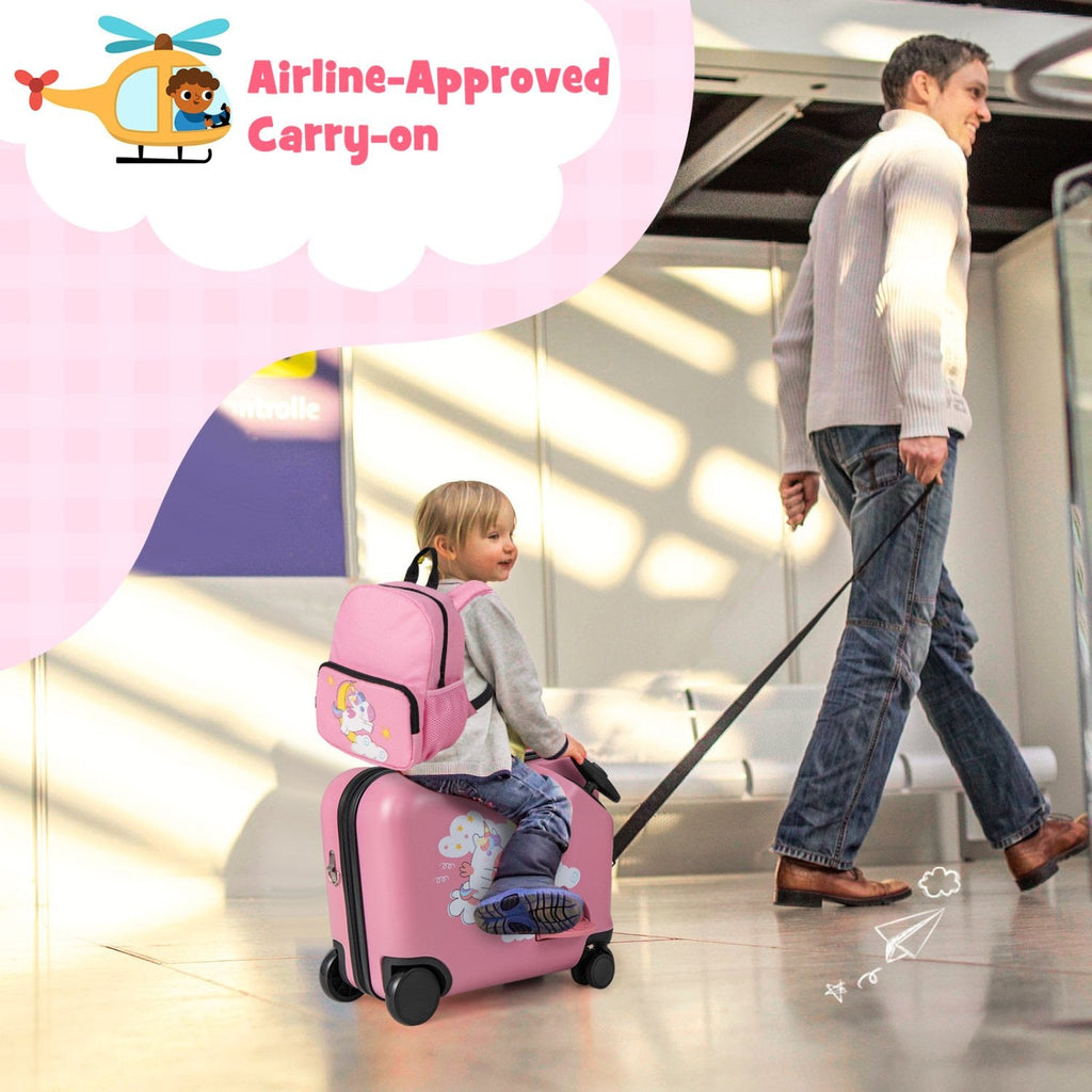 2 Pieces Kid Luggage Set with Spinner Wheels and Aluminum Handle-Pink