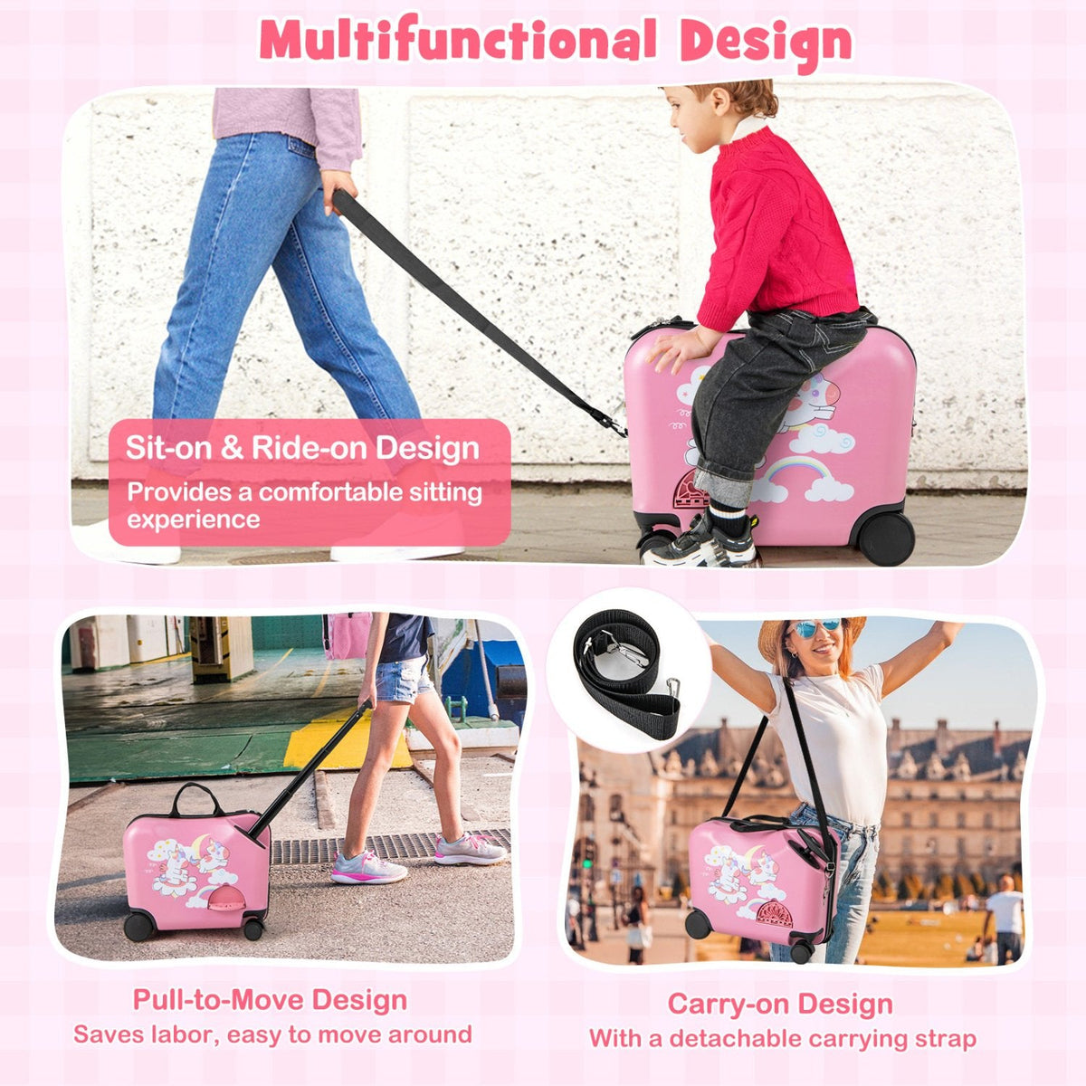 2 Pieces Kid Luggage Set with Spinner Wheels and Aluminum Handle-Pink