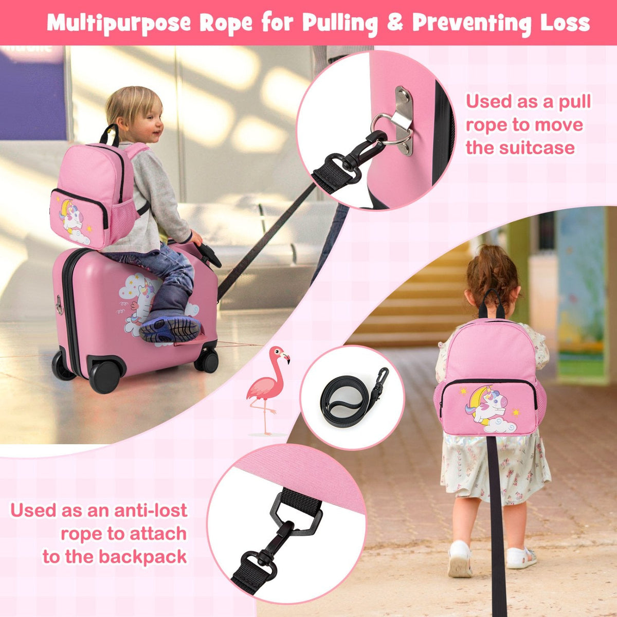 2 Pieces Kid Luggage Set with Spinner Wheels and Aluminum Handle-Pink