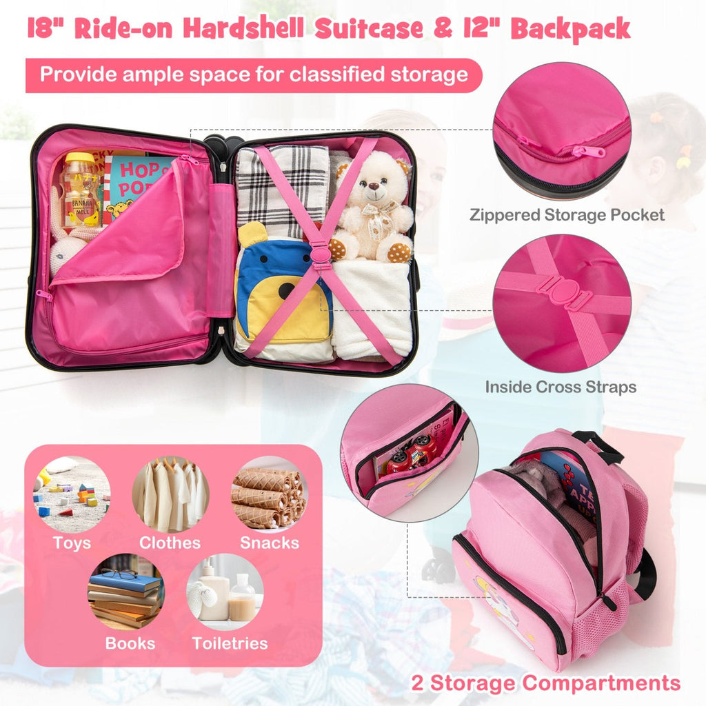 2 Pieces Kid Luggage Set with Spinner Wheels and Aluminum Handle-Pink