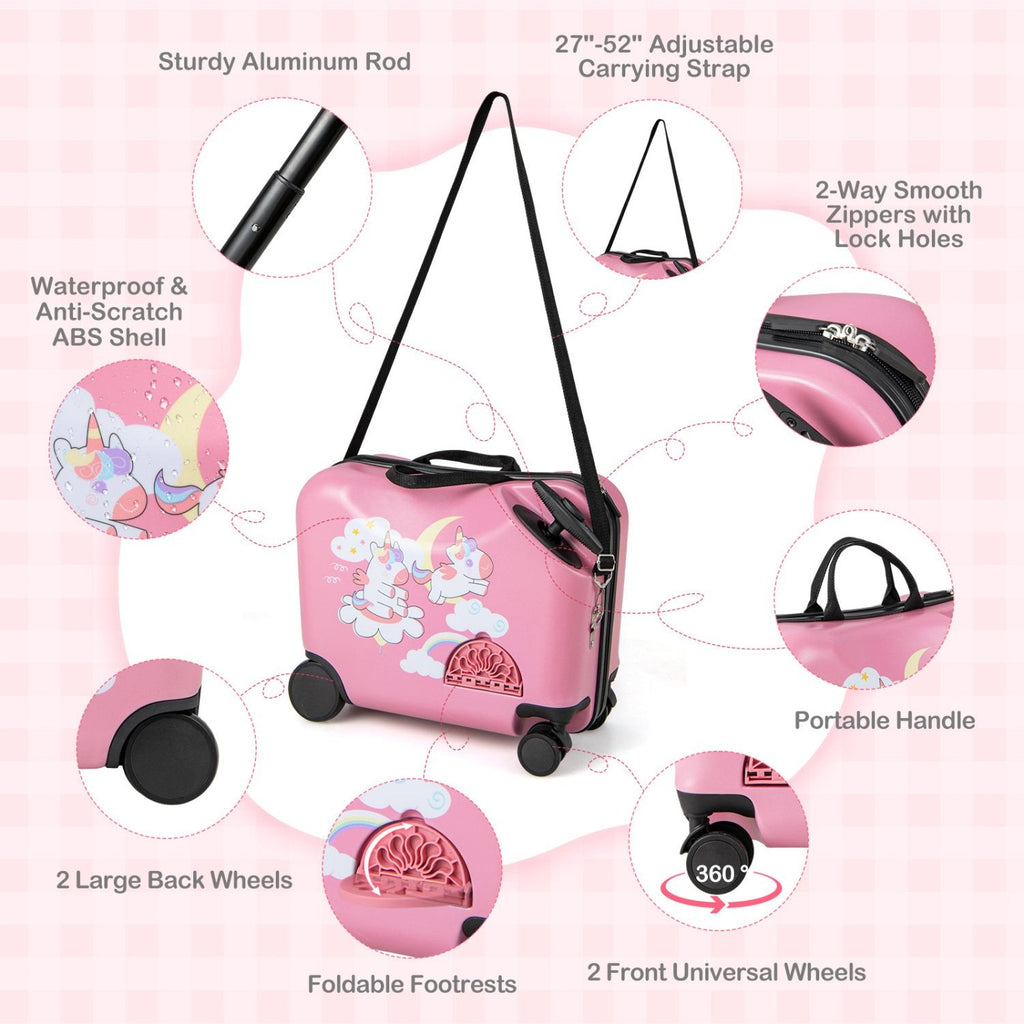 2 Pieces Kid Luggage Set with Spinner Wheels and Aluminum Handle-Pink