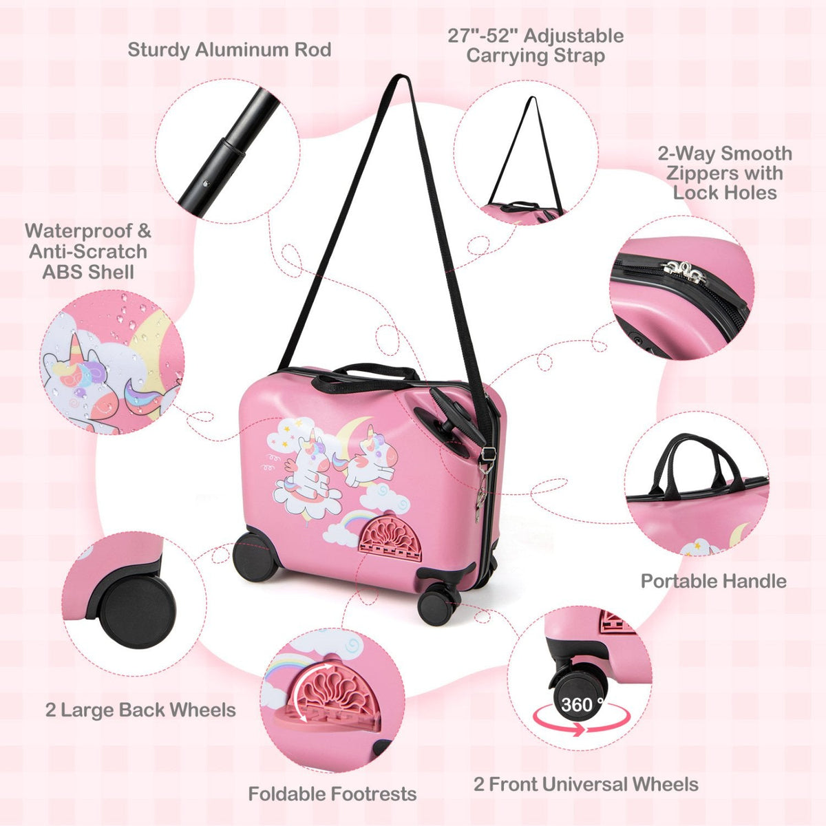 2 Pieces Kid Luggage Set with Spinner Wheels and Aluminum Handle-Pink