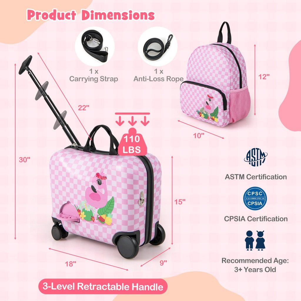 2 Pieces Kid Luggage Set with Spinner Wheels and Aluminum Handle-White & Pink