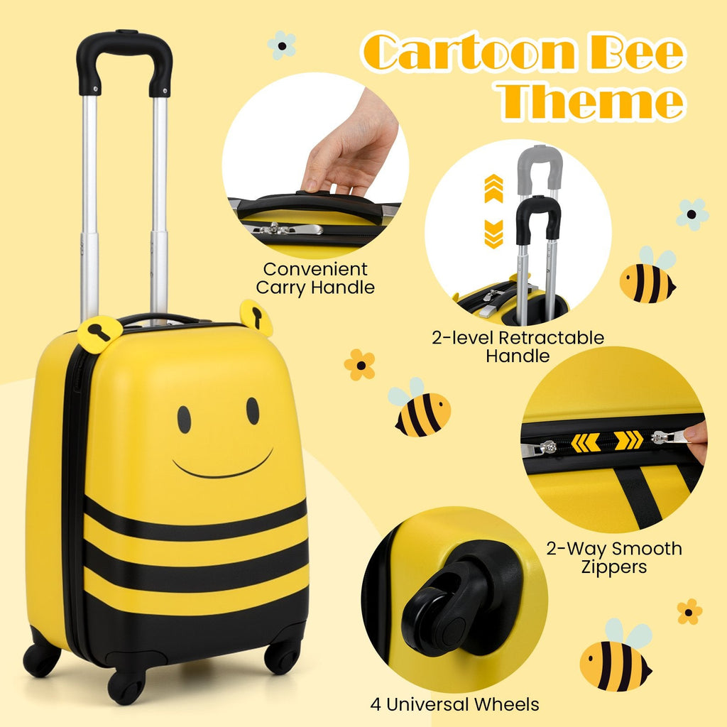 2 Pieces Kids Luggage Set on Wheels with Anti-Lose Rope and Retractable Rod-Yellow