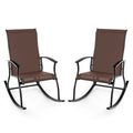 2 Pieces Outdoor Rocking Chairs with Breathable Backrest-Brown