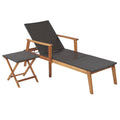 Acacia and Wicker Chaise Lounge with Folding Side Table, 800 lb Capacity