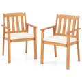 2 Pieces Patio Dining Chairs Outdoor Acacia Wood Chairs-White