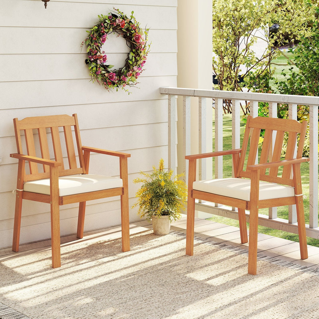 2 Pieces Patio Dining Chairs Outdoor Acacia Wood Chairs-White