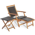 Folding Acacia Deck Chair with Retractable Ottoman and Matching Side Table