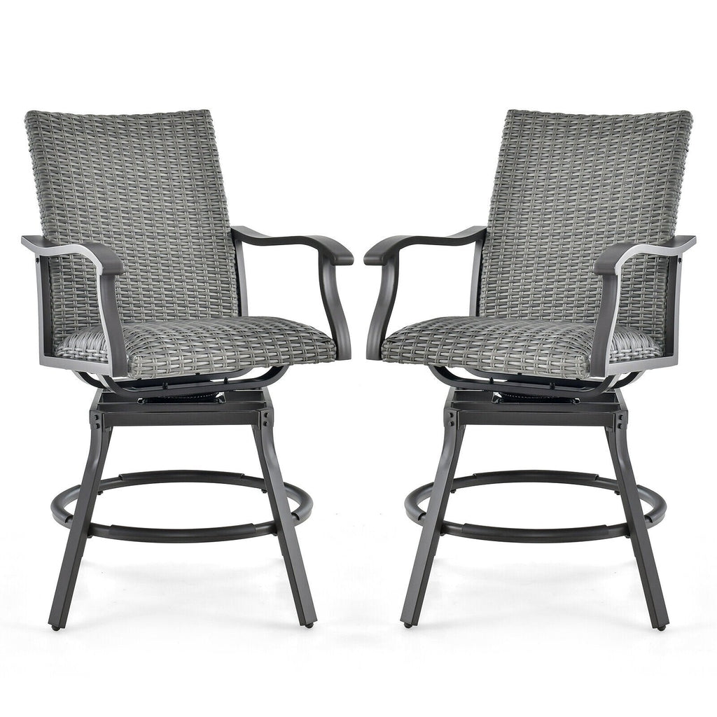 2 Pieces Patio Swivel Bar Chair Set with Quick Dry 4D Air Fiber Cushion