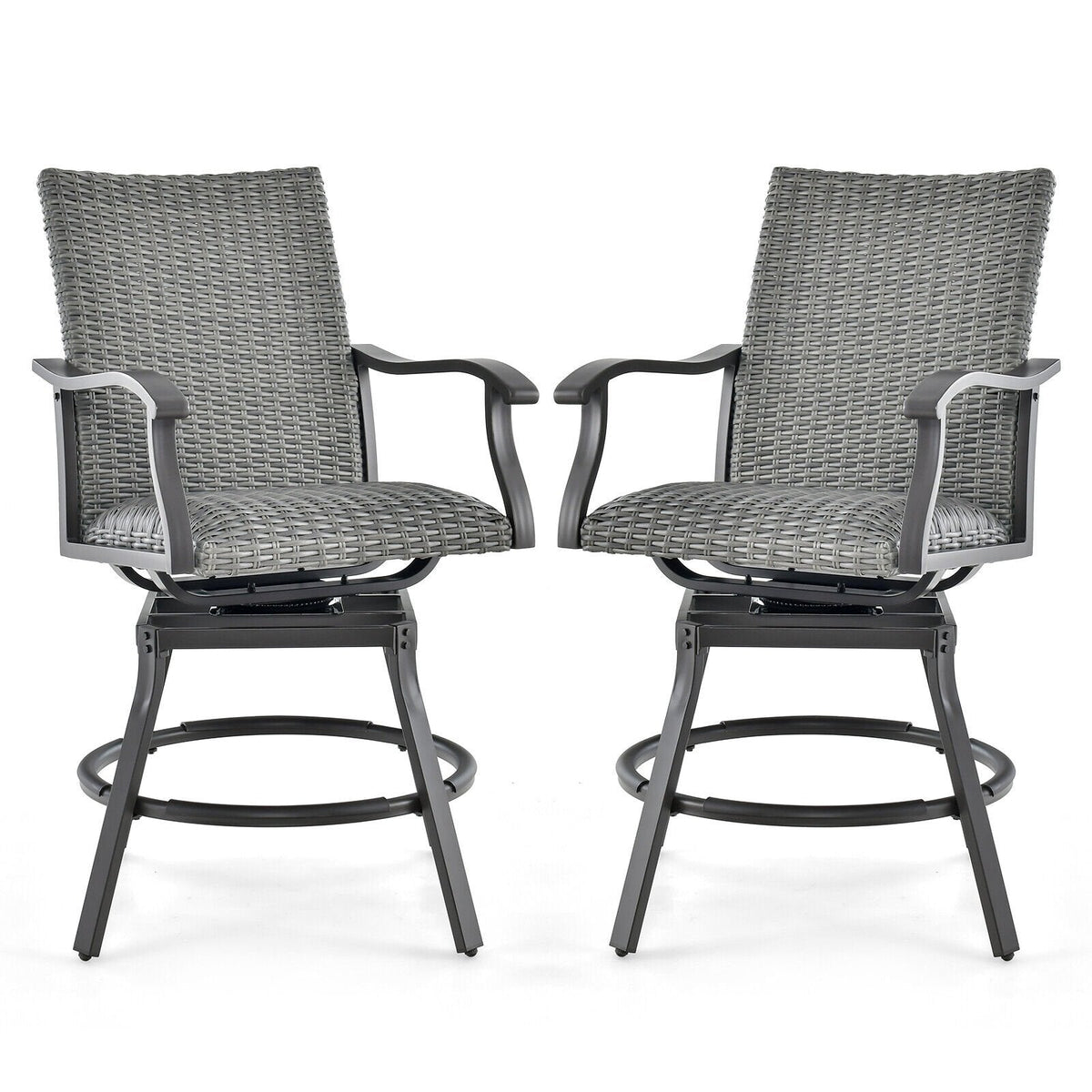 2 Pieces Patio Swivel Bar Chair Set with Quick Dry 4D Air Fiber Cushion
