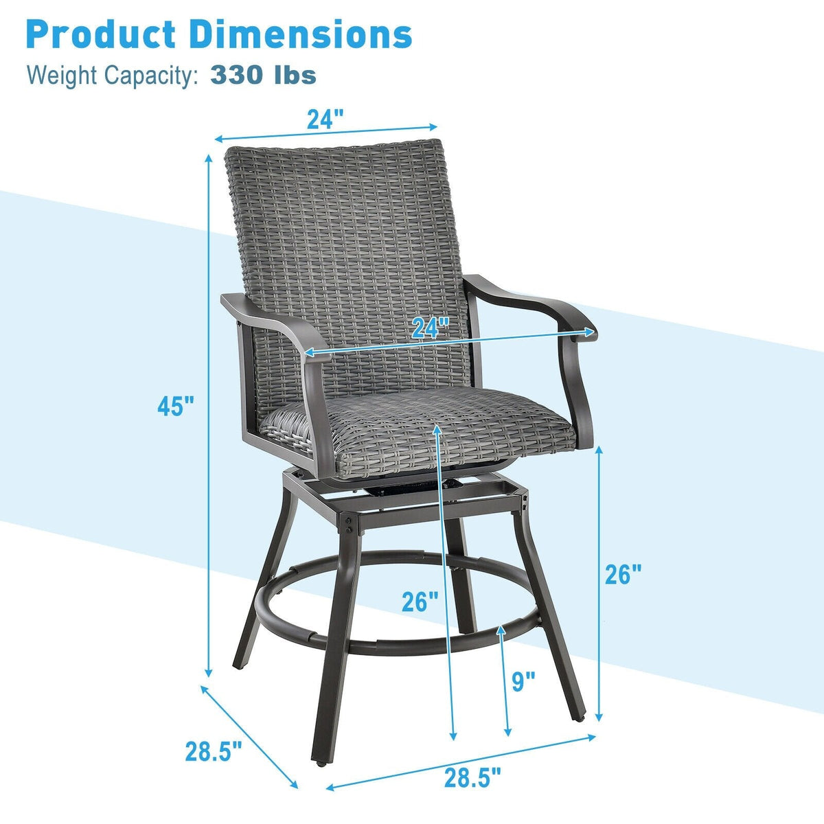 2 Pieces Patio Swivel Bar Chair Set with Quick Dry 4D Air Fiber Cushion