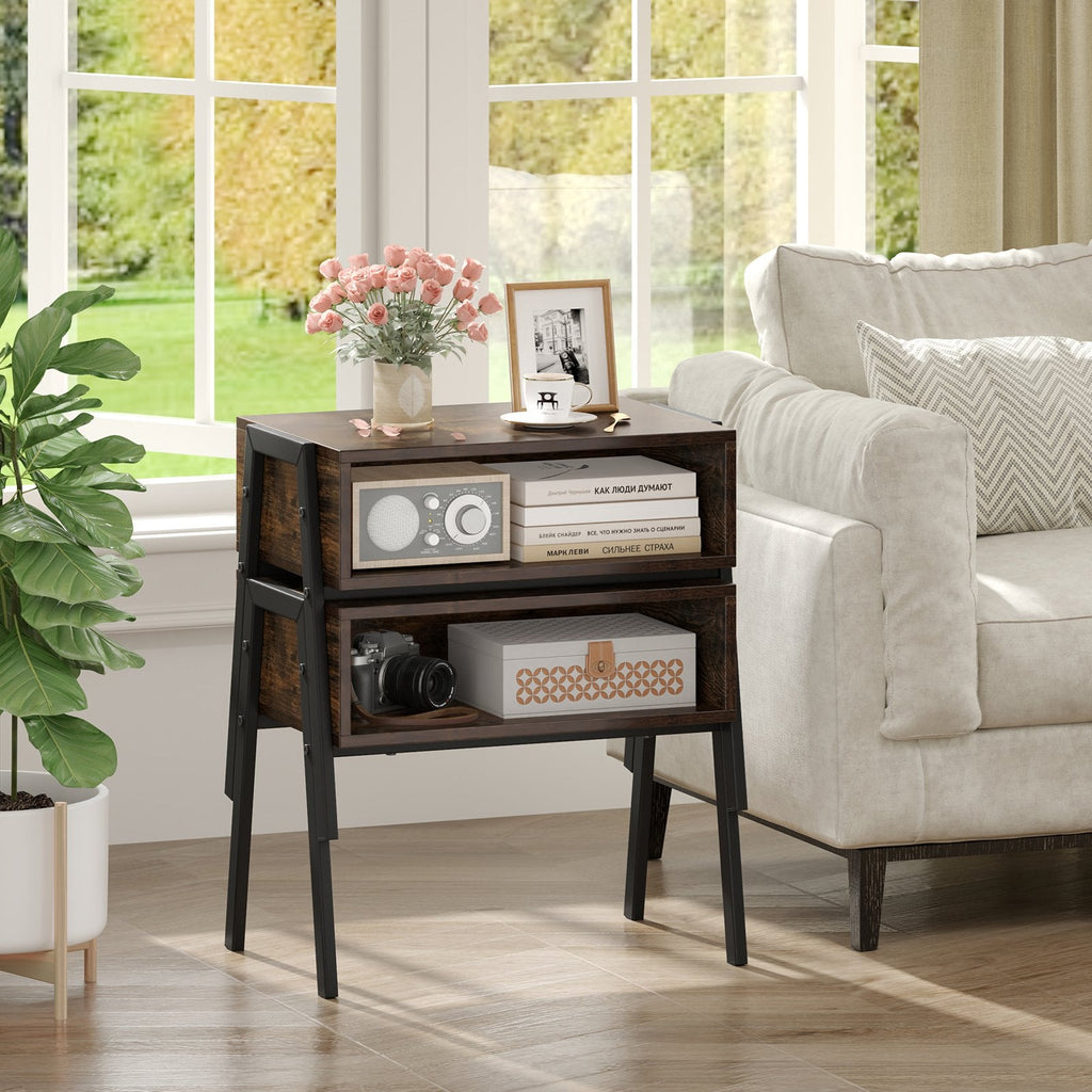 2 Piece Stackable Night Stand and Bedside End Table Set