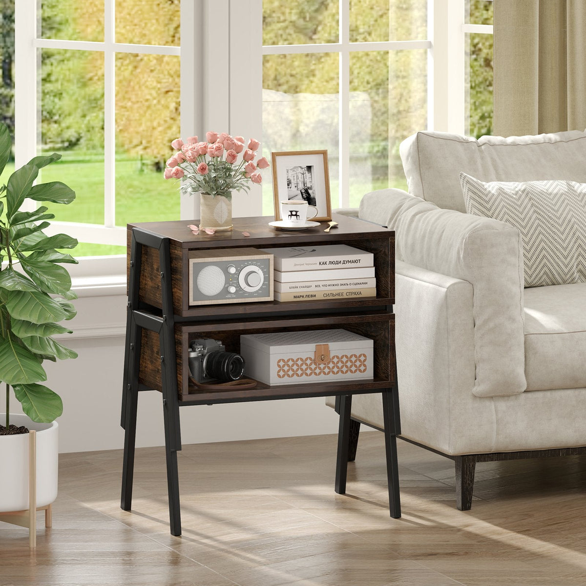 2 Piece Stackable Night Stand and Bedside End Table Set