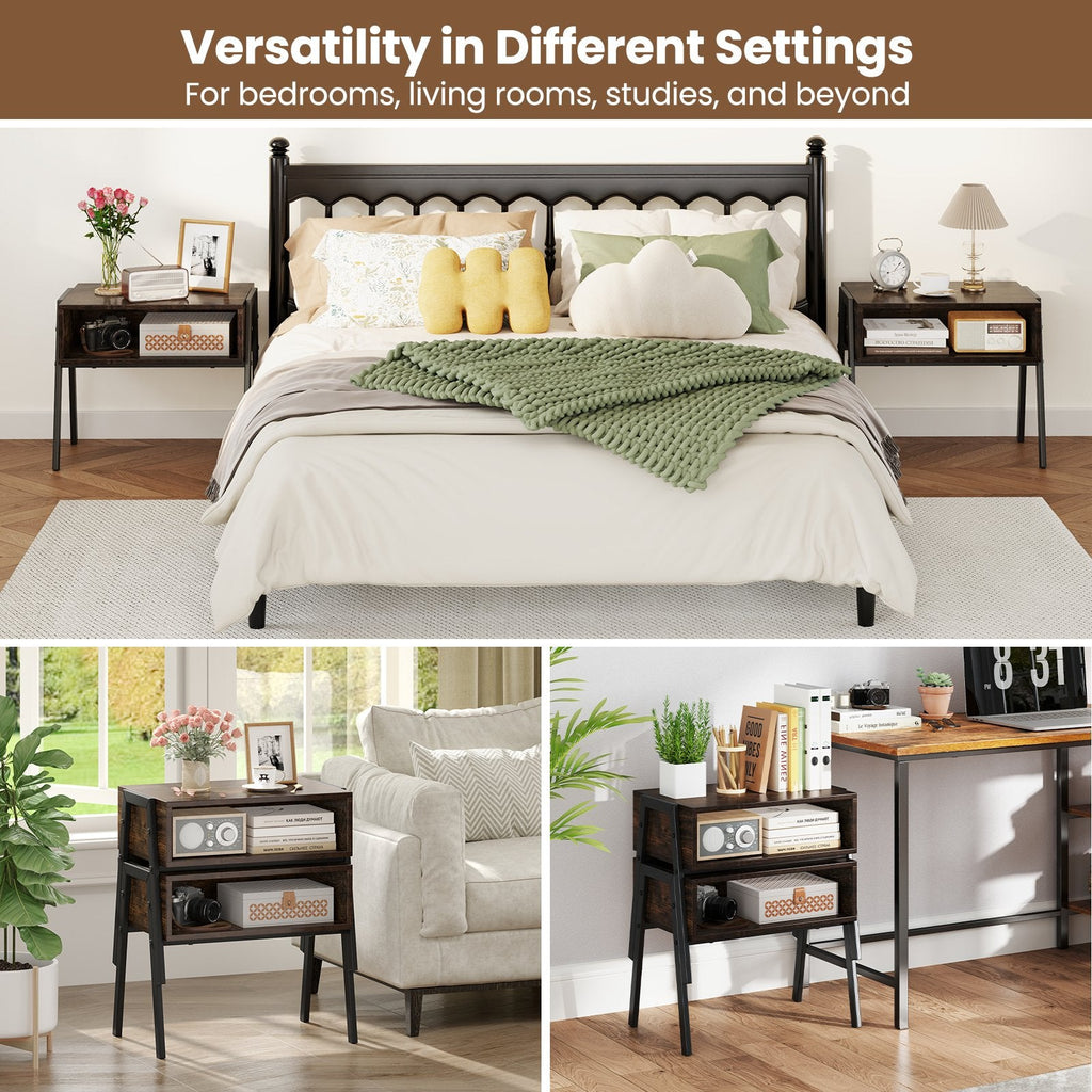 2 Piece Stackable Night Stand and Bedside End Table Set