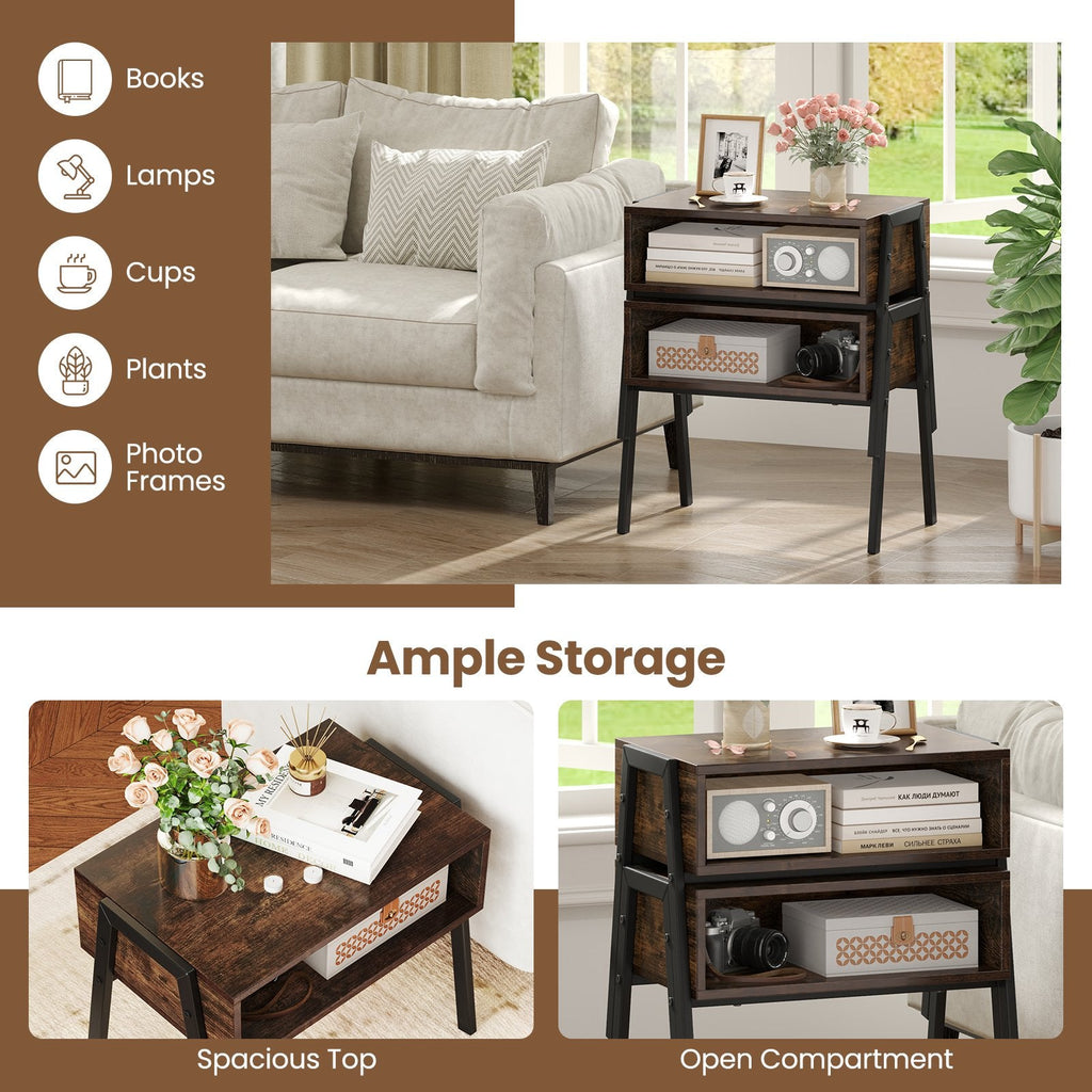 2 Piece Stackable Night Stand and Bedside End Table Set