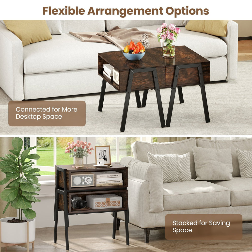 2 Piece Stackable Night Stand and Bedside End Table Set
