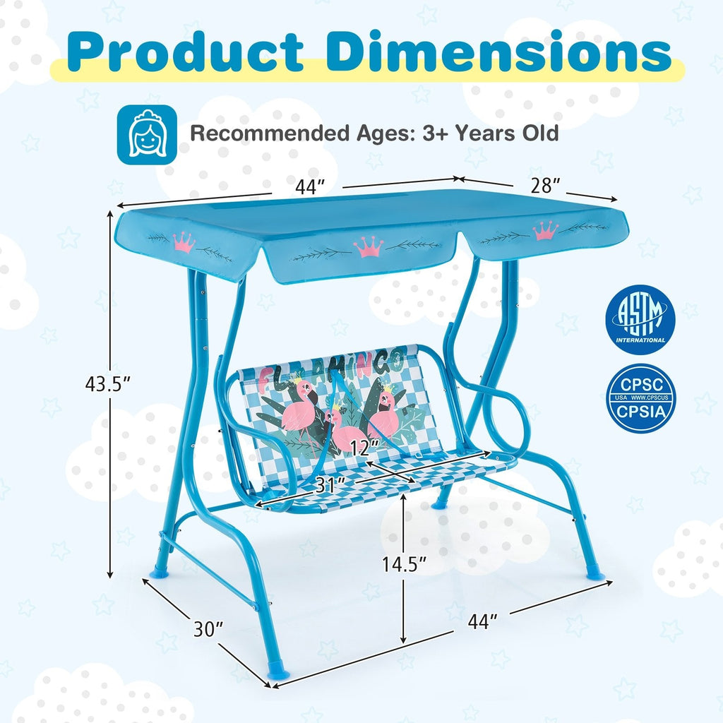 2-Seater Kids Patio Swing with Metal Stand and Adjustable Canopy-Navy