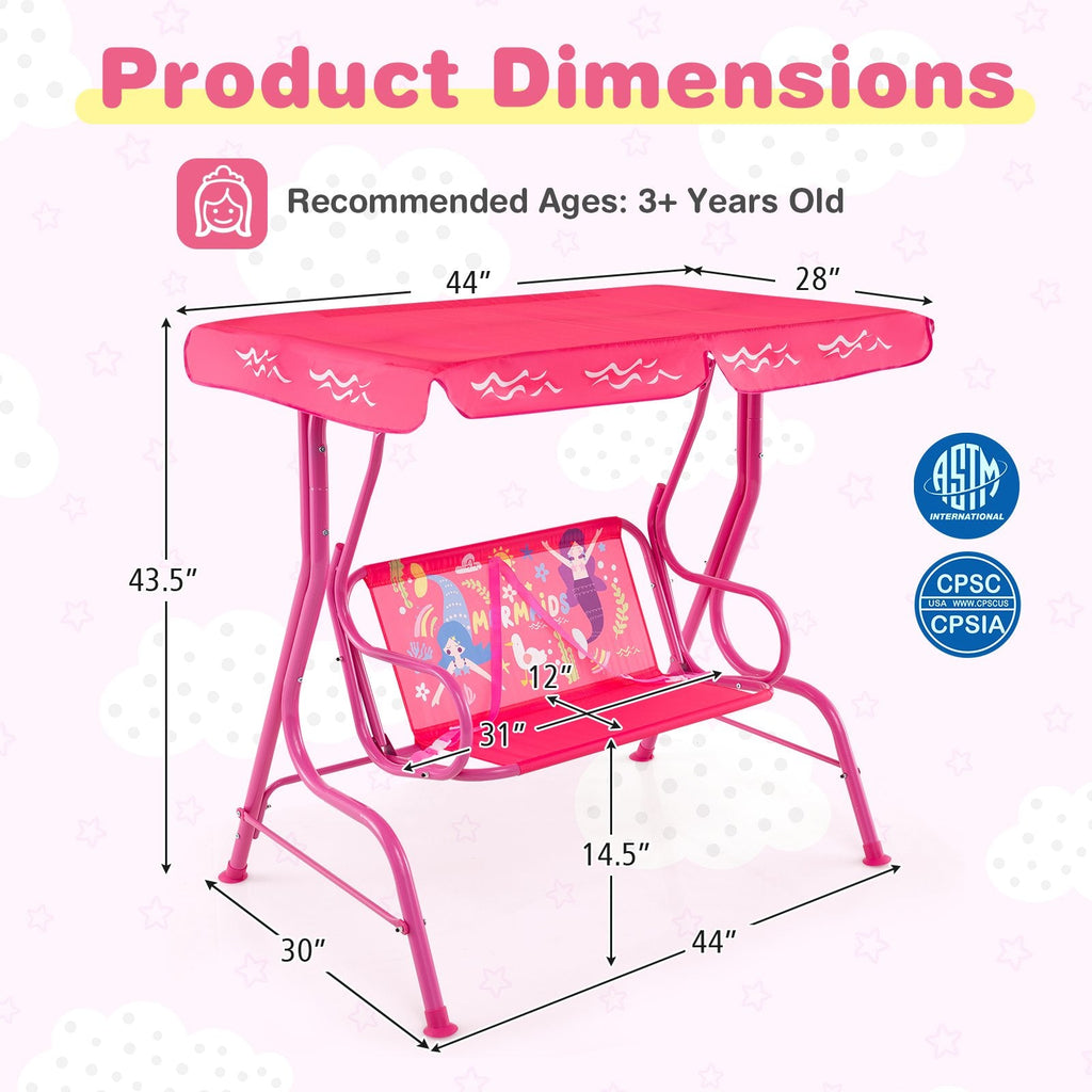 2-Seater Kids Patio Swing with Metal Stand and Adjustable Canopy-Pink