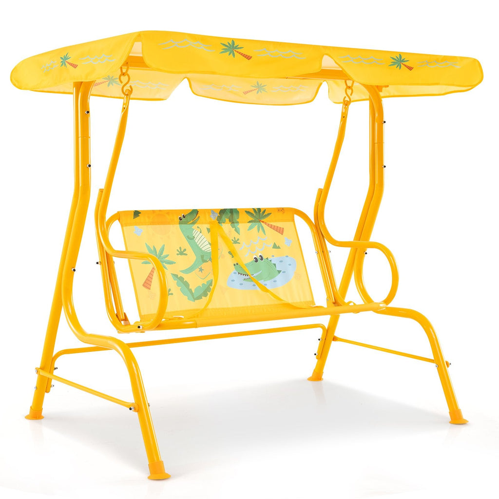 2-Seater Kids Patio Swing with Metal Stand and Adjustable Canopy-Yellow
