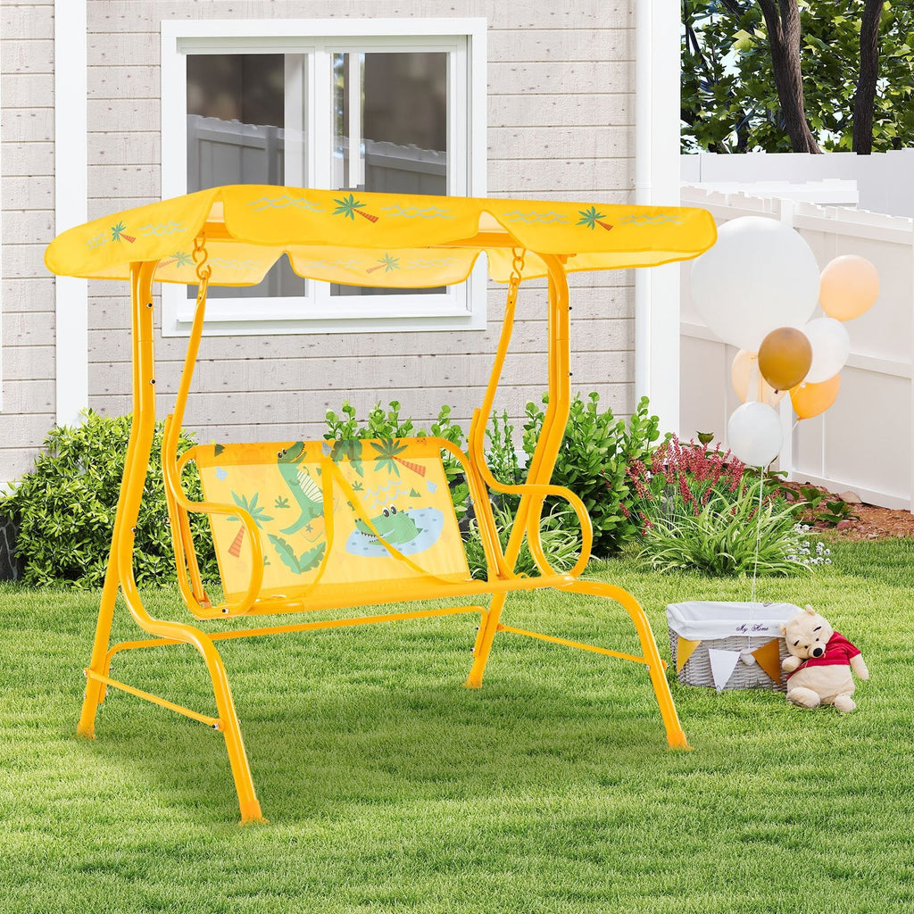 2-Seater Kids Patio Swing with Metal Stand and Adjustable Canopy-Yellow