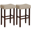 Set of 2 Backless Saddle Bar Stools in Beige Linen with Nailhead Trim, 29.5 Inch Seat Height