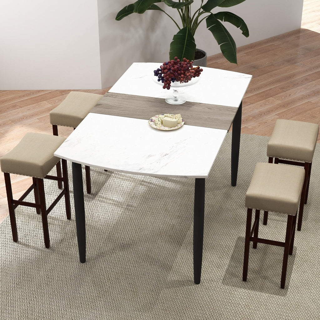 Set of 2 Backless Saddle Bar Stools in Beige Linen with Nailhead Trim, 29.5 Inch Seat Height