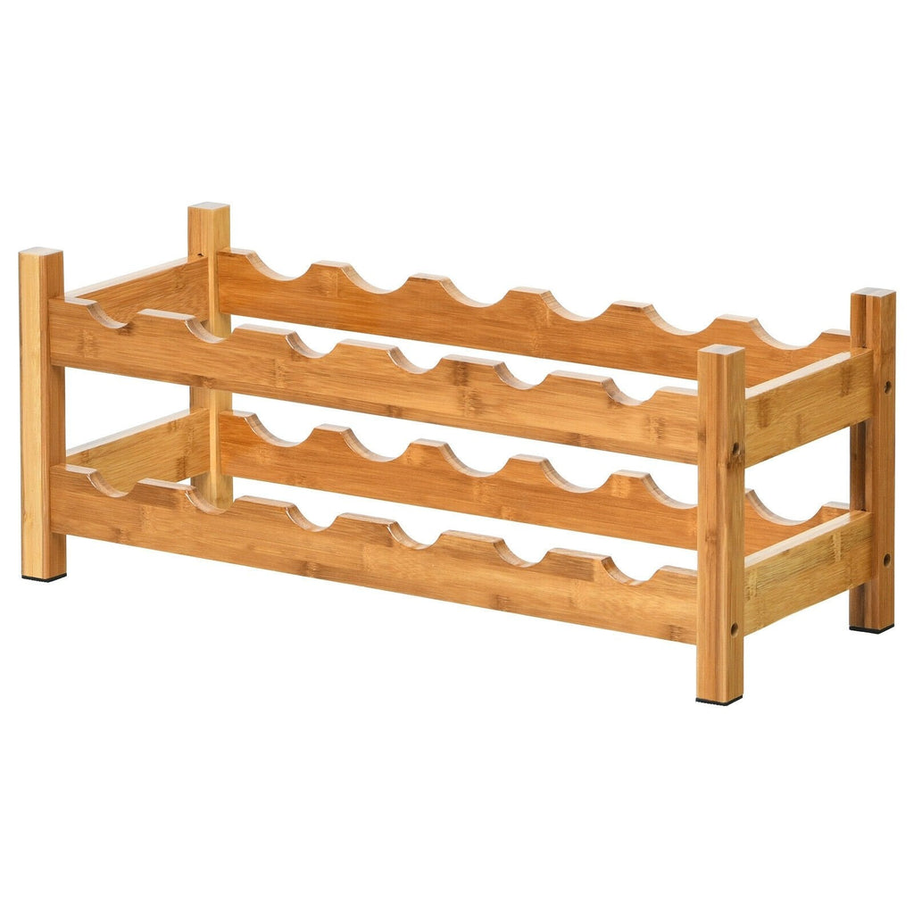 2-Tier 12 Bottles Bamboo Storage Shelf, Wine Rack-Natural