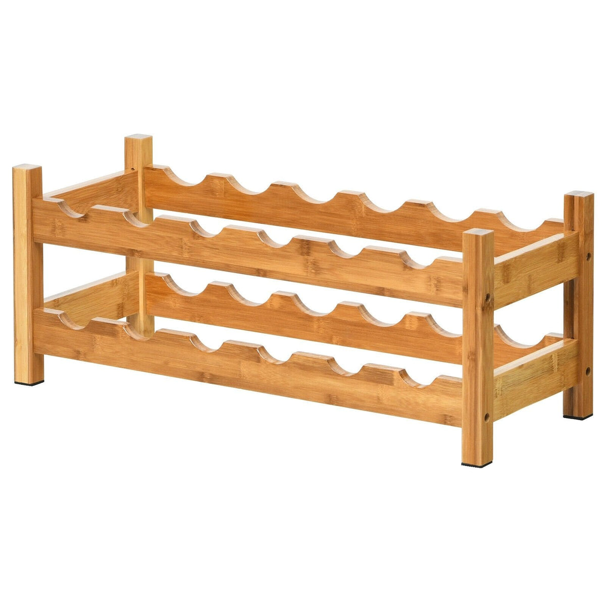 2-Tier 12 Bottles Bamboo Storage Shelf, Wine Rack-Natural