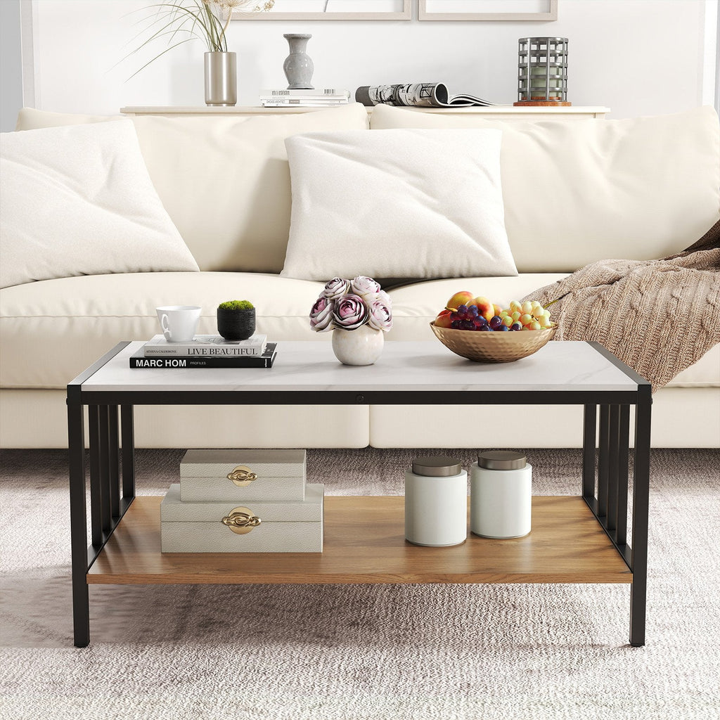 2 Tier Coffee Table with Sintered Stone Tabletop-White