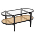 2-Tier Coffee Table with Tempered Glass Top and Acacia Wood Frame, Black