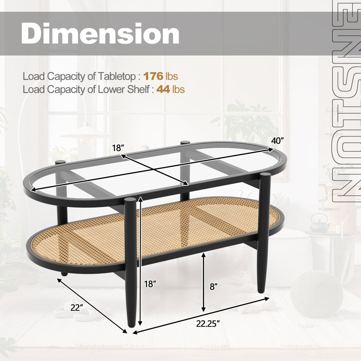 2-Tier Coffee Table with Tempered Glass Top and Acacia Wood Frame, Black