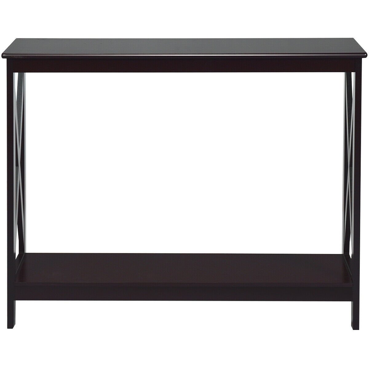 2-Tier Console X-Design Sofa Side Accent Table-Dark Brown