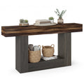 2-Tier Farmhouse Console Table 63 inches Long with Storage Shelf-Rustic Brown