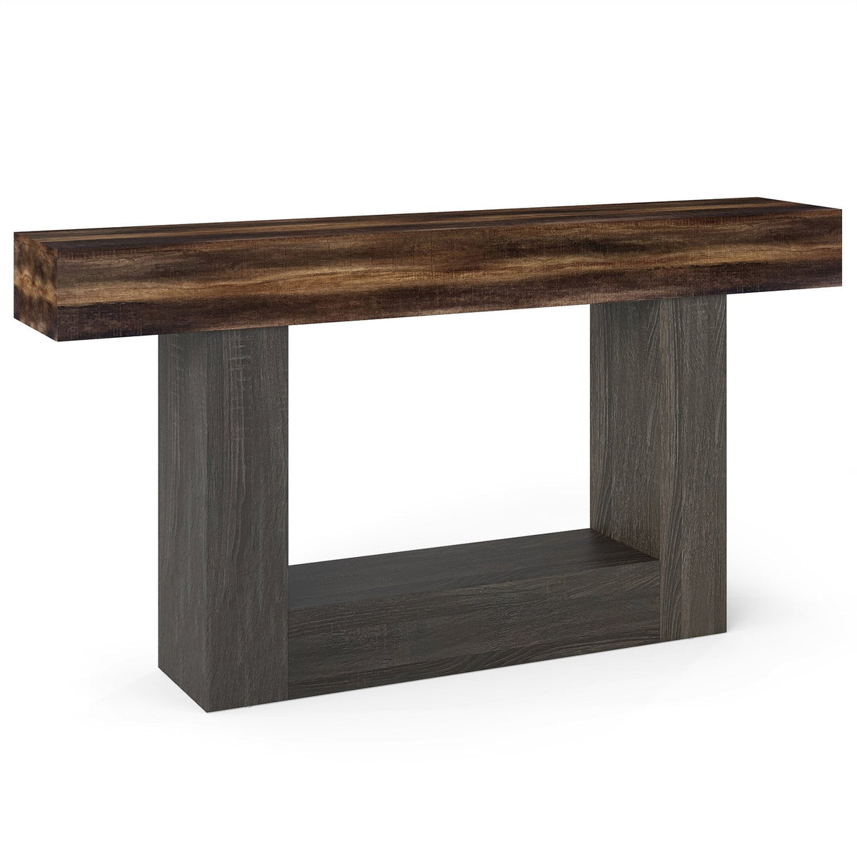 2-Tier Farmhouse Console Table 63 inches Long with Storage Shelf-Rustic Brown
