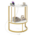 2-Tier Half Moon Console Table with Power Outlets and Storage Shel for Hallway-White