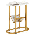 2-tier Industrial Oval Side Table with Mesh Shelf-White