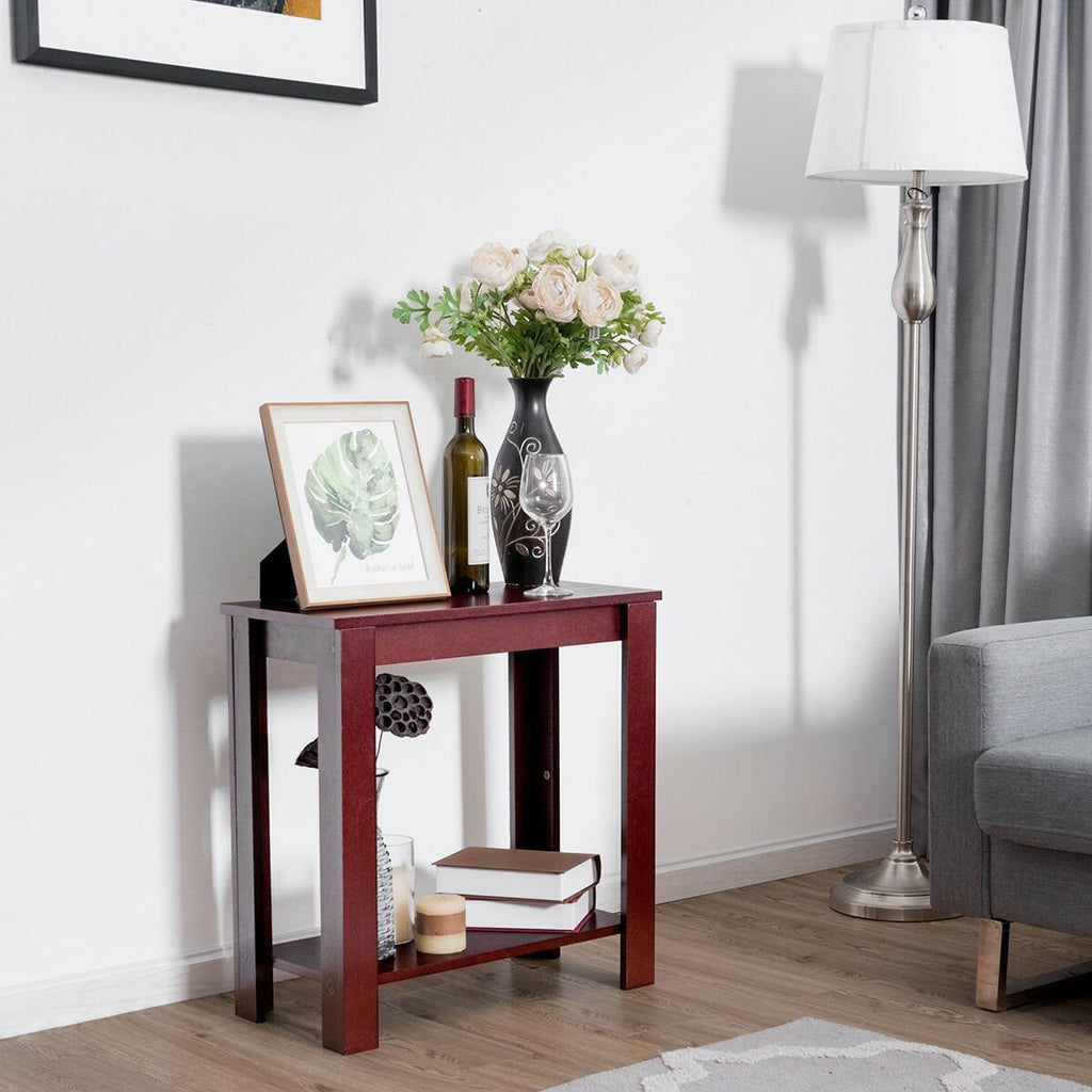 Compact 2 Tier End Table with Storage Shelf, Espresso Finish